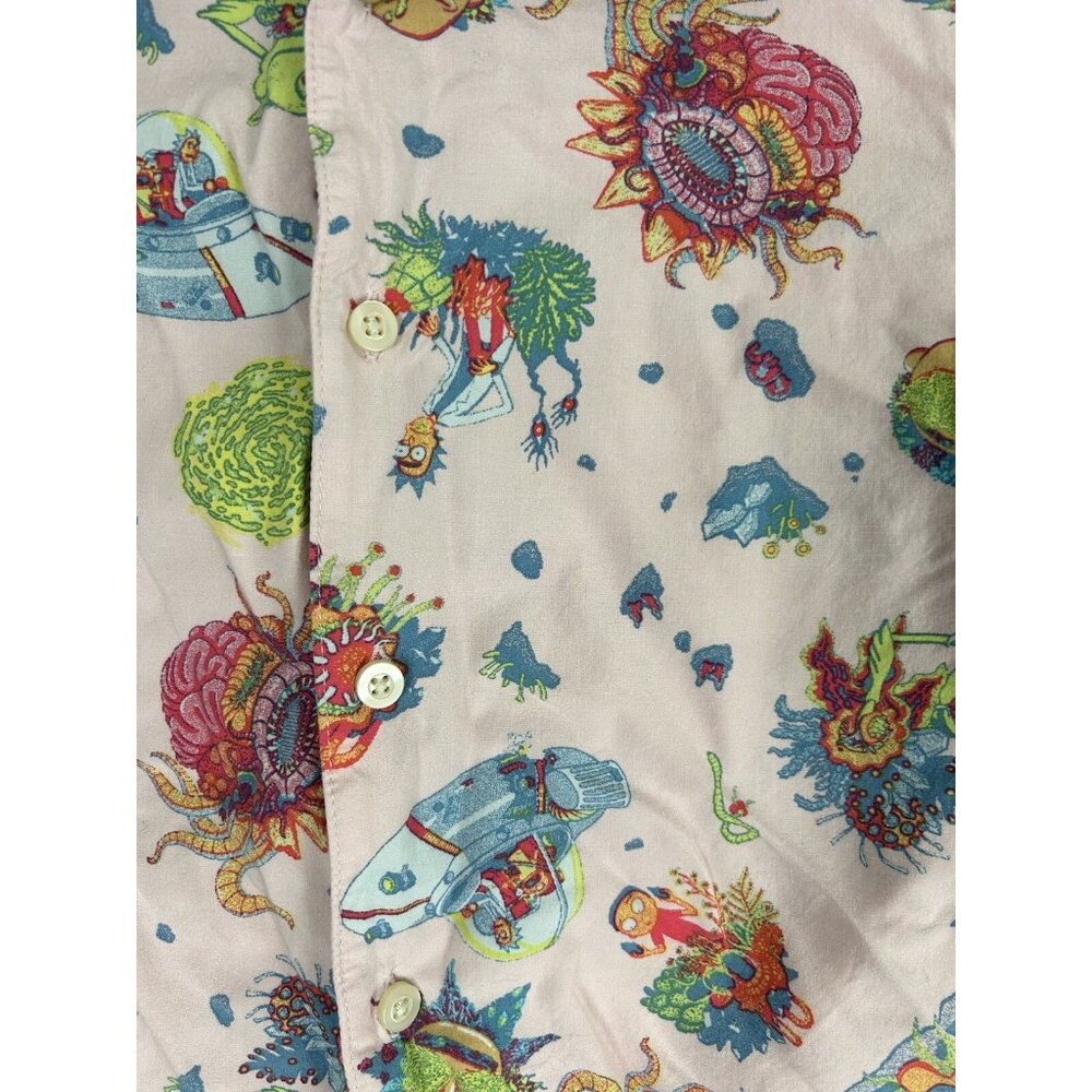 Rick and Morty Shirt Mens Small Pink Button Up Adult Swim Camp - Picture 2 of 8